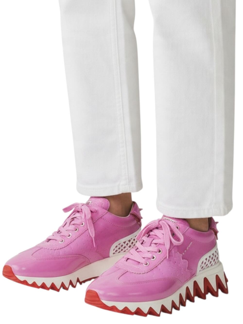 Christian Louboutin Loubishark Patent Leather Suede Sneakers Pink Size 40.5